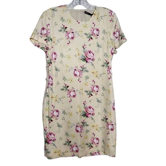 Zara Satin Effect Cut Out Sides Yellow Floral Mini Dress Size Medium - Picture 3 of 12